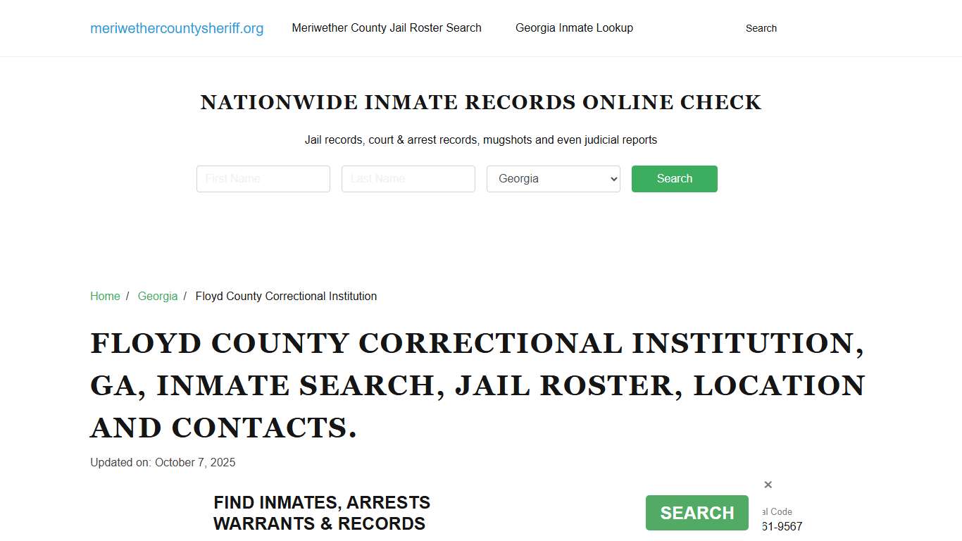 Floyd County Correctional Institution, GA, Inmate Search, Jail Roster.